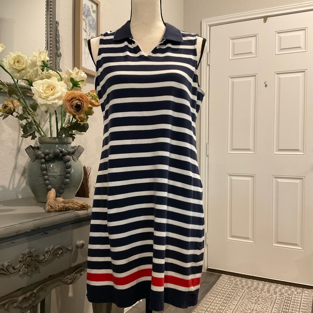 Navy and White Striped Sleeveless Dress